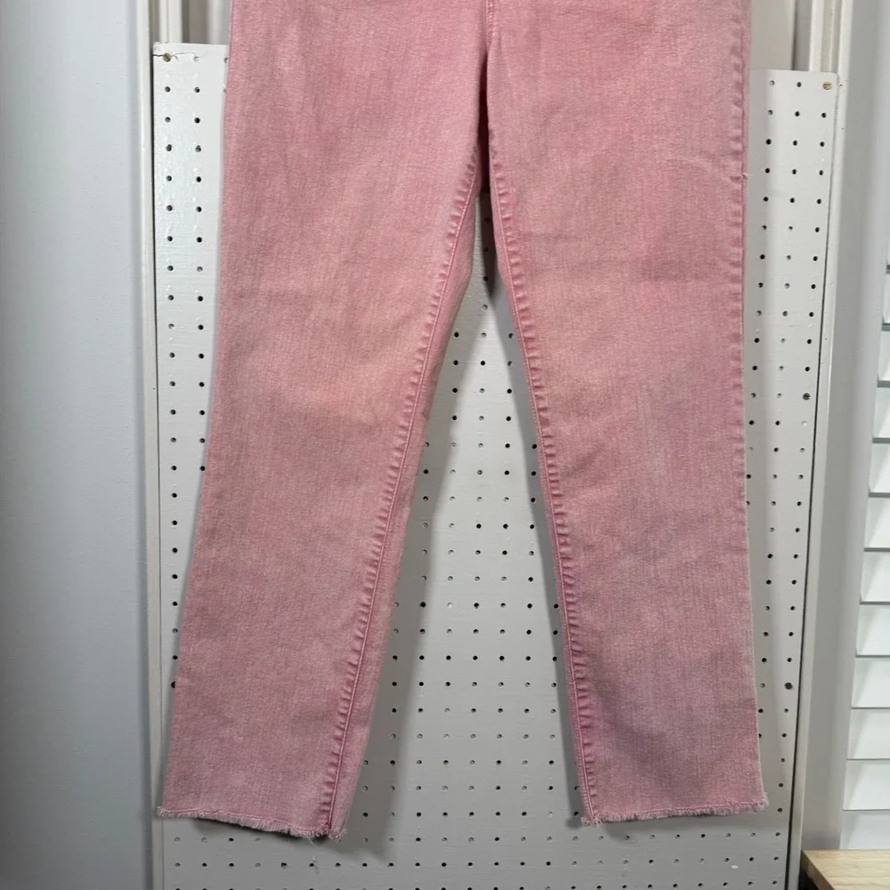 LOGO by Lori Goldstein Faded‎ Straight Jeans Women's Pink Denim Frayed - 12